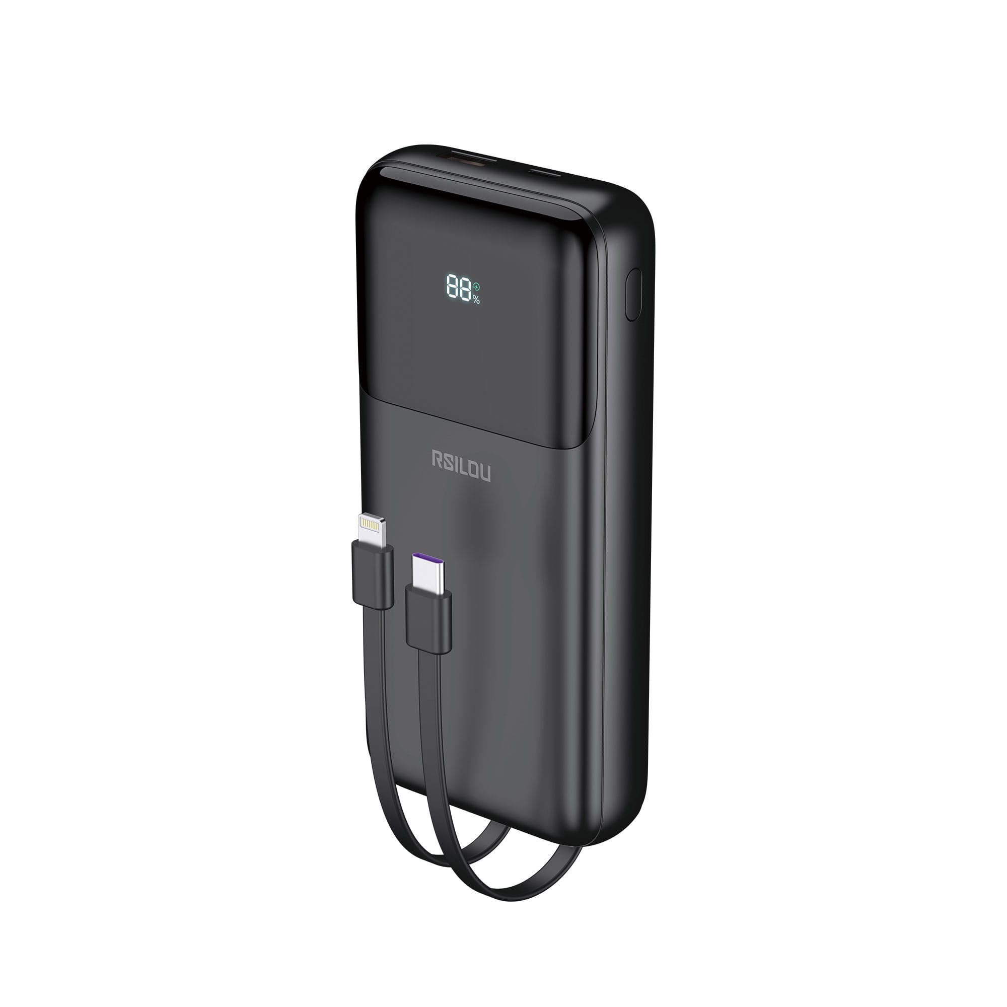 Rsilou R1013 Cabled Power Bank 20000mAh Capacity, , 22.5W Total Output Power, PD, Fast Charging, Digital Display, 4 Output Ports, Built-in Type-C and Lightning Cables | 12 month local warranty