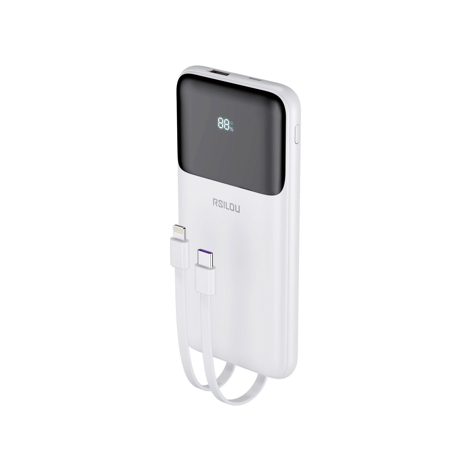 Rsilou R1012 Dual Cabled Power Bank 10000mAh Capacity, Fast Charging, Digital Display, 22.5W Output Power, PD, 4 Output Ports, Built-in Type-C and Lightning Cables | 12 month local warranty