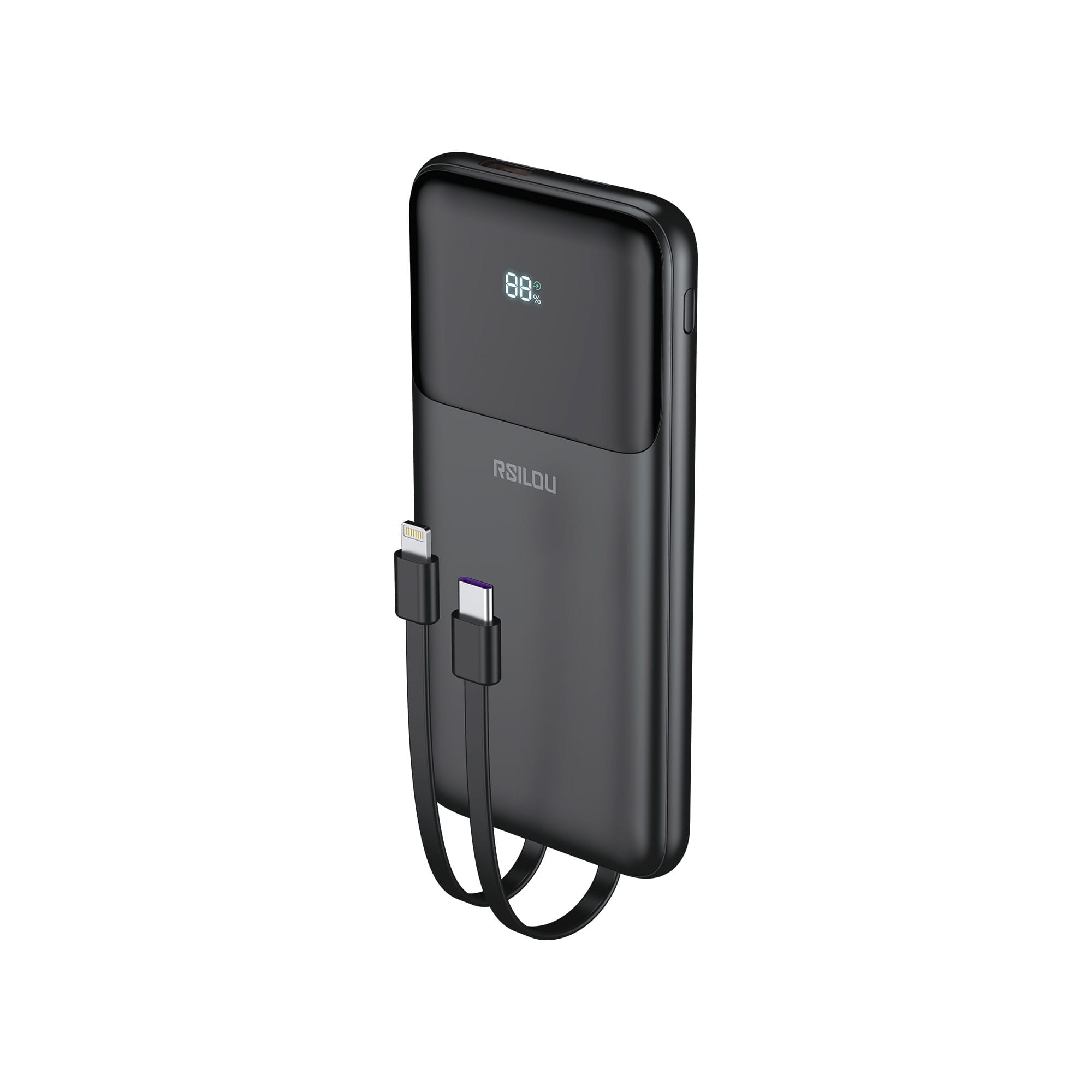 Rsilou R1012 Dual Cabled Power Bank 10000mAh Capacity, Cabled Power Bank, Fast Charging, Digital Display, 22.5W Output Power, PD, 4 Output Ports, Built-in Type-C and Lightning Cables | 12 month local warranty
