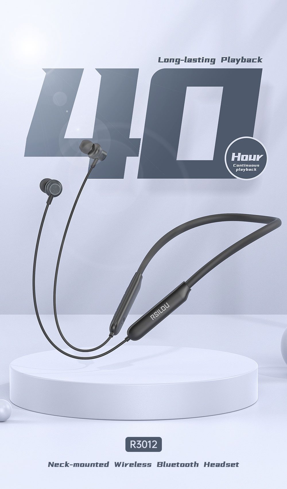 Rsilou R3012-001 Wireless NeckBand Bluetooth 5.3 Sport Headset, 40H Playtime, IPX4 Anti-Sweat, low Latency Game Mode, HD, Key Funtcion, Professional Tuning, Magnetic Earbuds | 12 Month Local Warranty