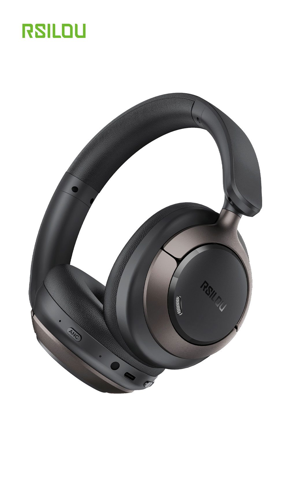 Rsilou R3033-003 Wireless Over-Ear Bluetooth Headphones with Hybrid ANC, Bluetooth 6.0, 40mm Drivers, 80-Hour Battery, Foldable Design, USB-C Charging - Black