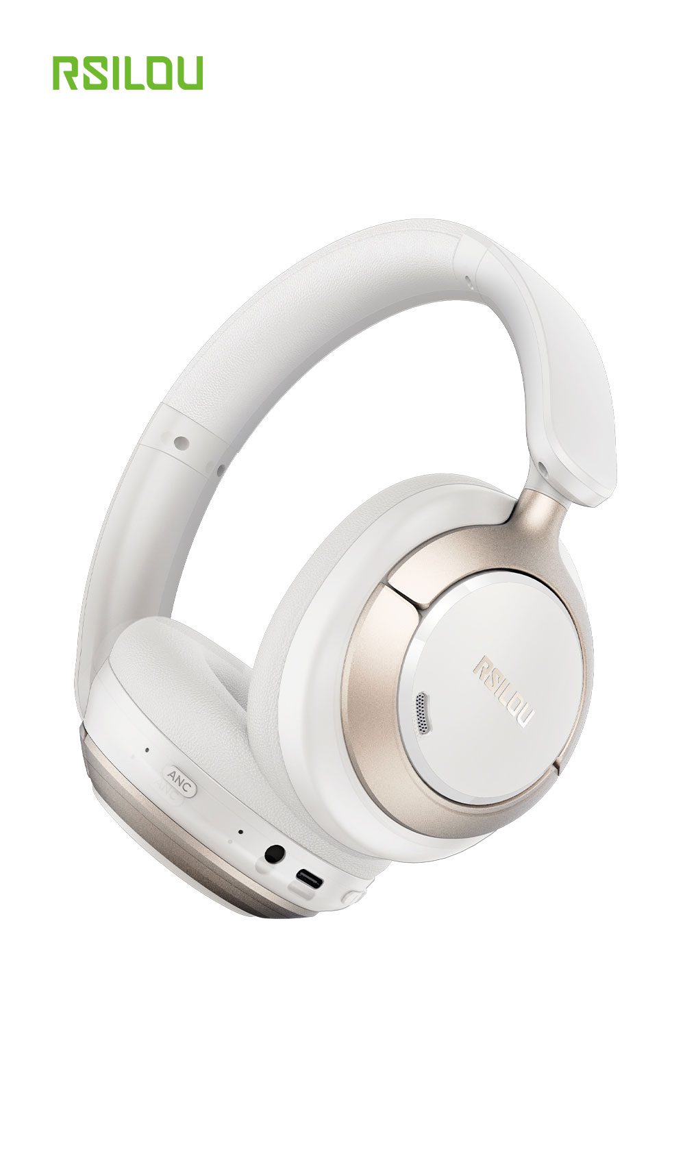 Rsilou R3033-004 Wireless Over-Ear Bluetooth Headphones with Hybrid ANC, Bluetooth 6.0, 40mm Drivers, 80-Hour Battery, Foldable Design, USB-C Charging - White