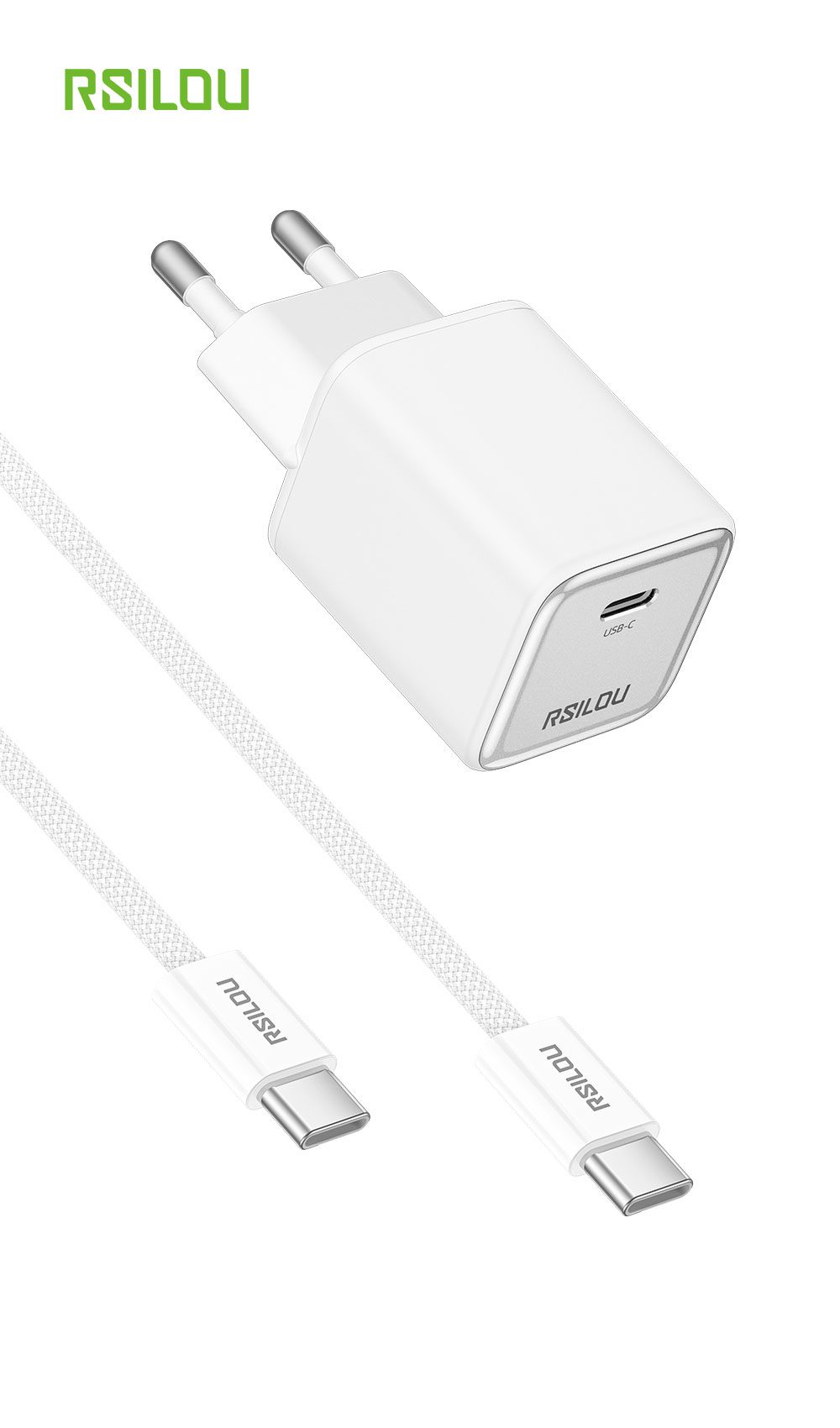 Rsilou R4014-002 Type-C Fast Charger Set 60W, GaN Charger + 100cm Type-C to Type-C Cable, PD 3.2 + AVS